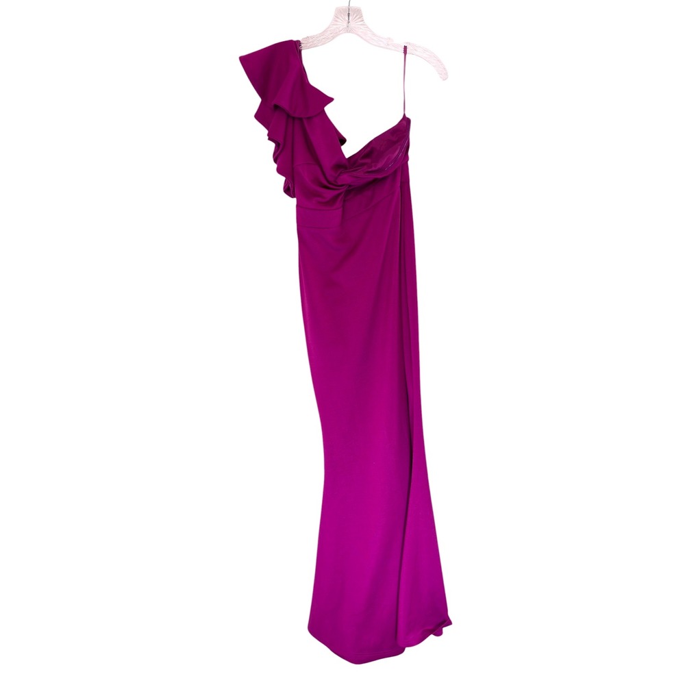 FAERIESTY Magenta One Shoulder‎ Ruffle Maxi Dress Formal Evening Gown Small